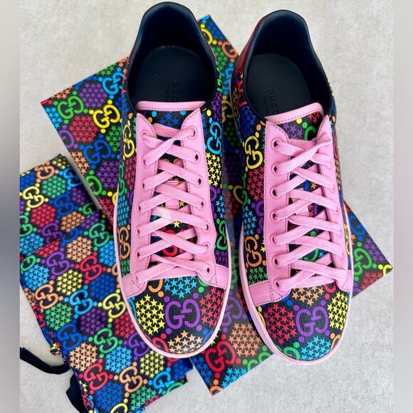 Gucci Shoes - Gucci GG Supreme Monogram Psychedelic Ace Sneakers Multicolor Sugar Pink EU 39.5